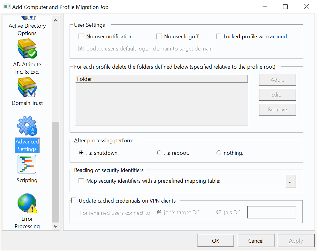 Advanced Computer and Profile Migration Settings.